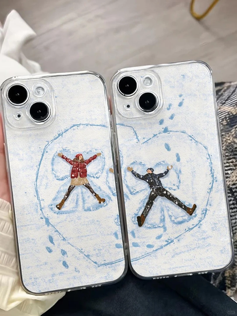 雪地情侣适用iphone16苹果15手机壳小米OPPO华为VIVO荣耀一加魅族