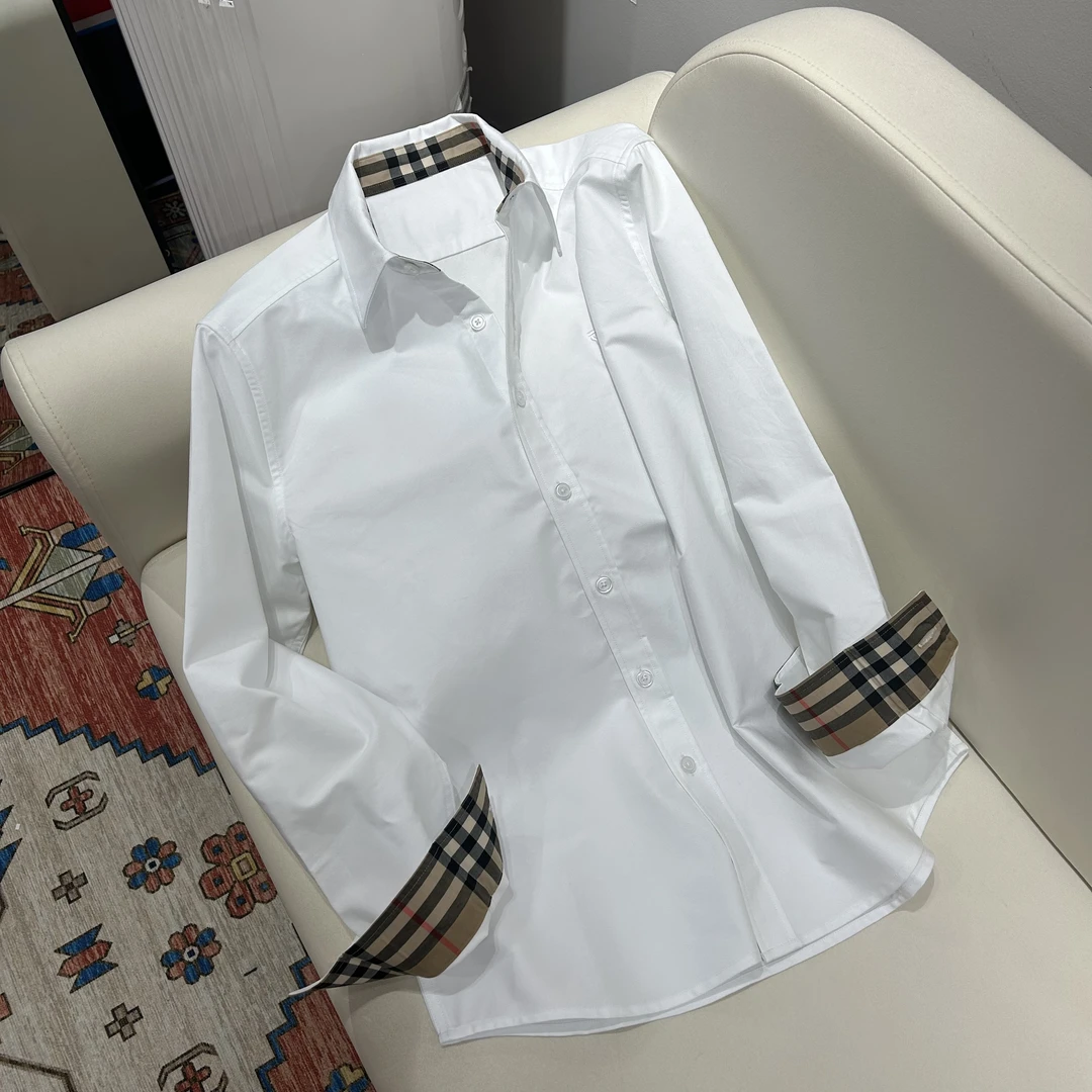 白色格子衬衫TB刺绣经典百搭休闲男女同款纯棉高品质衬衫