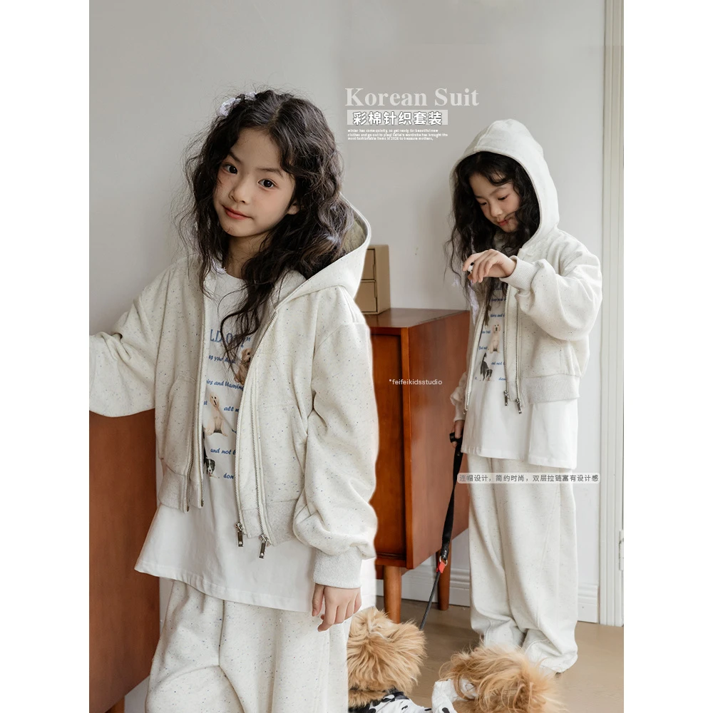 女童套装2025年春新款韩系简约宽松运动卫衣套装E51G9001