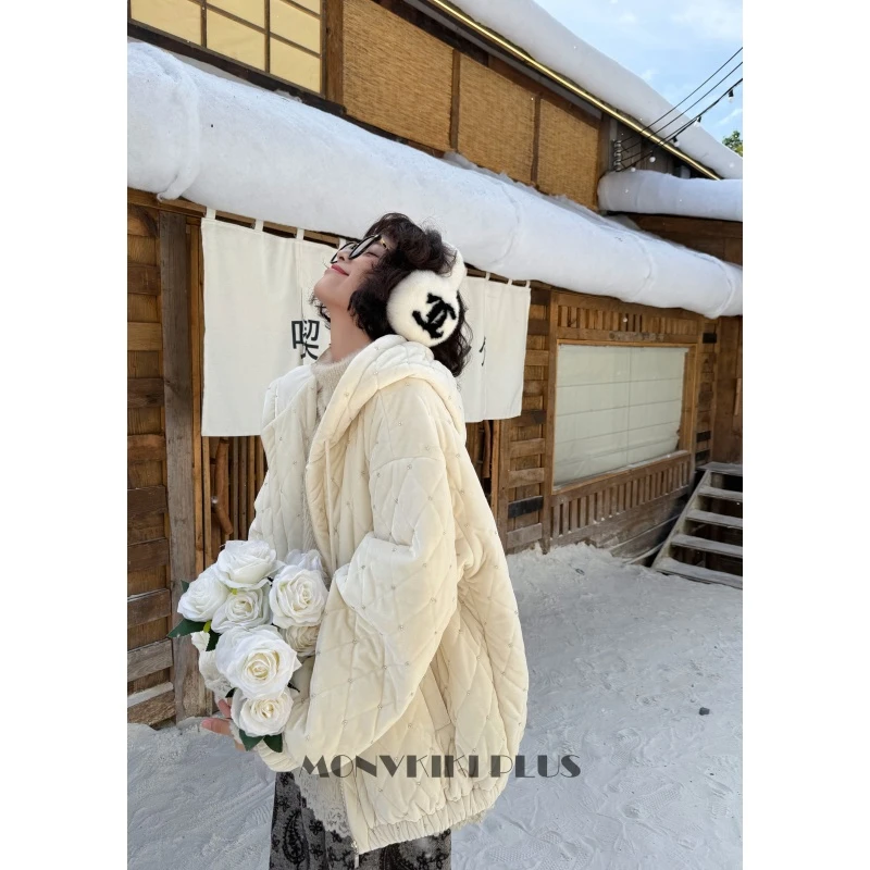 MoNvKiKiPlus2「雪光」大码微胖小香串珠丝绒外套#1902