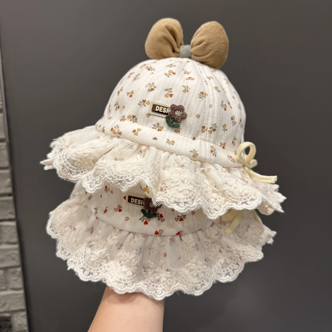 婴幼儿帽子春秋季碎花渔夫帽女宝宝公主风遮阳帽小女孩蝴蝶结盆帽