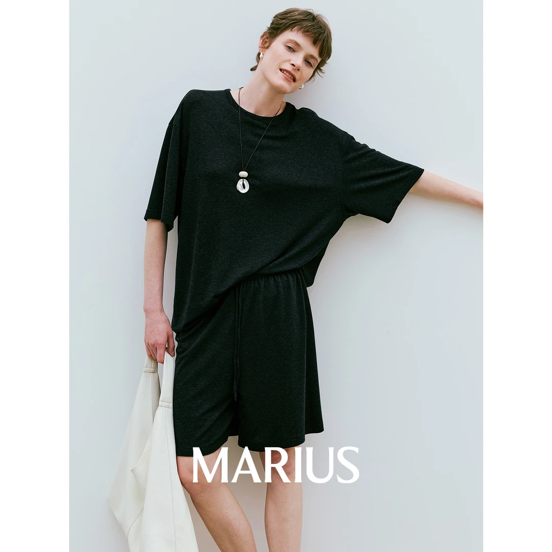 MARIUS“散步套"空气感弹力羊毛懒人松弛宽松H型落肩T恤半裙长裤