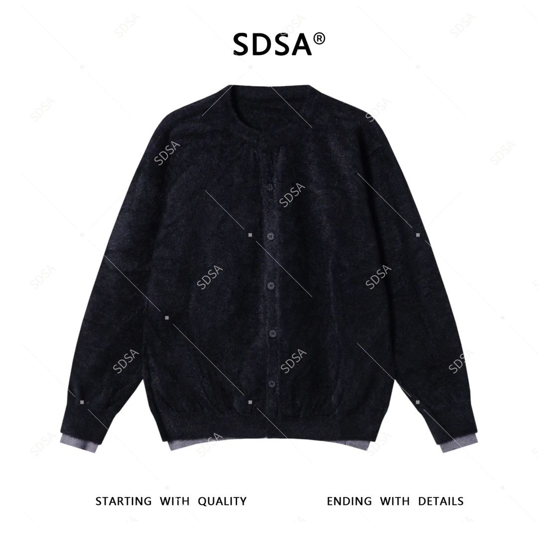 SDSA男士毛衣2025新款轻奢痞帅男装撞色假两件开衫针织衫慵懒风