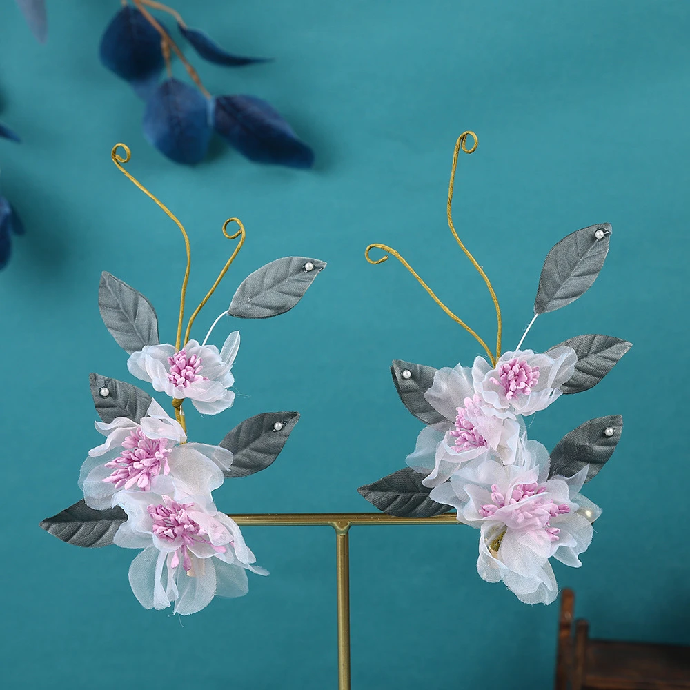 HF1195手工制作烫花发饰紫色纱花花朵精致发夹发饰汉服头饰