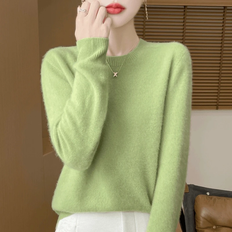 【一线成衣】春季新款圆领长袖针织衫宽松套头毛衣纯色打底衫百搭