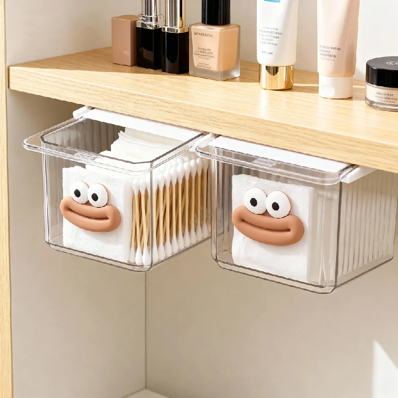 桌下隐形抽屉式收纳盒化妆品棉签整理盒小盒子工位免打孔壁挂神器