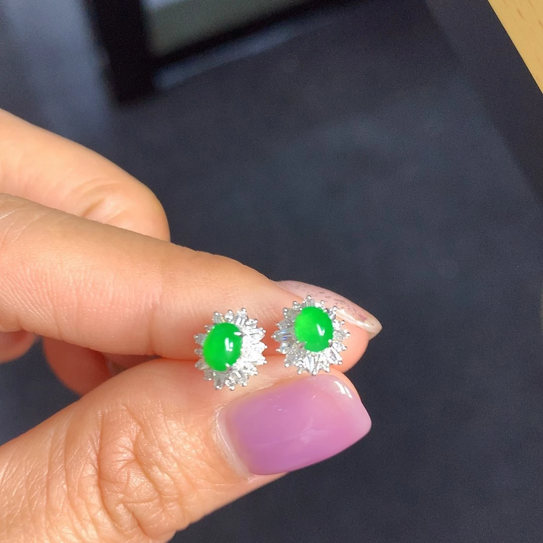 翡翠耳饰18K金镶嵌耳饰