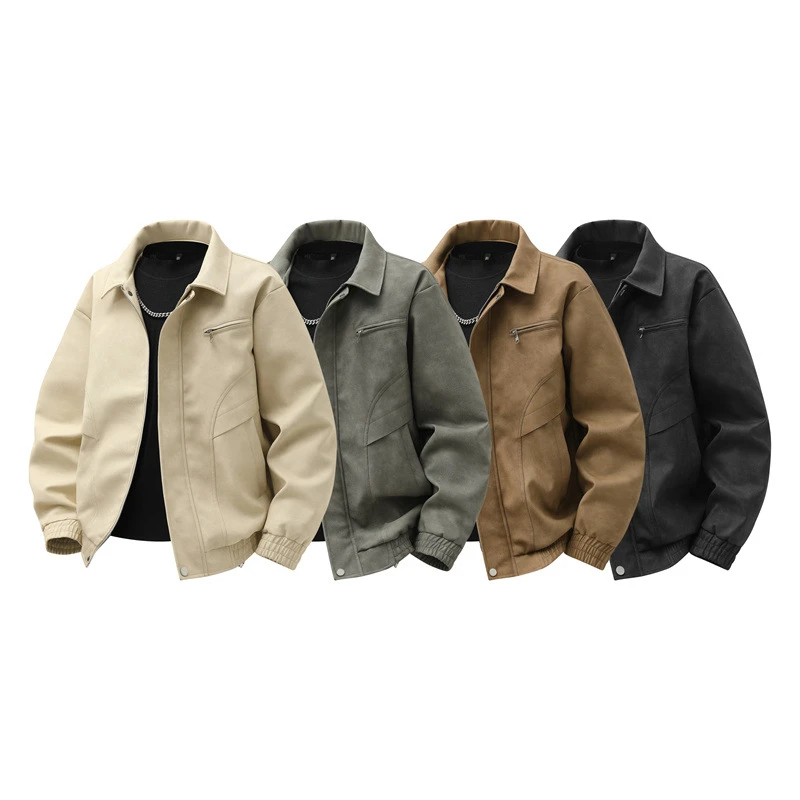 大码300斤复古做旧皮衣外套男款立体设计感痞帅翻领解构拉链夹克