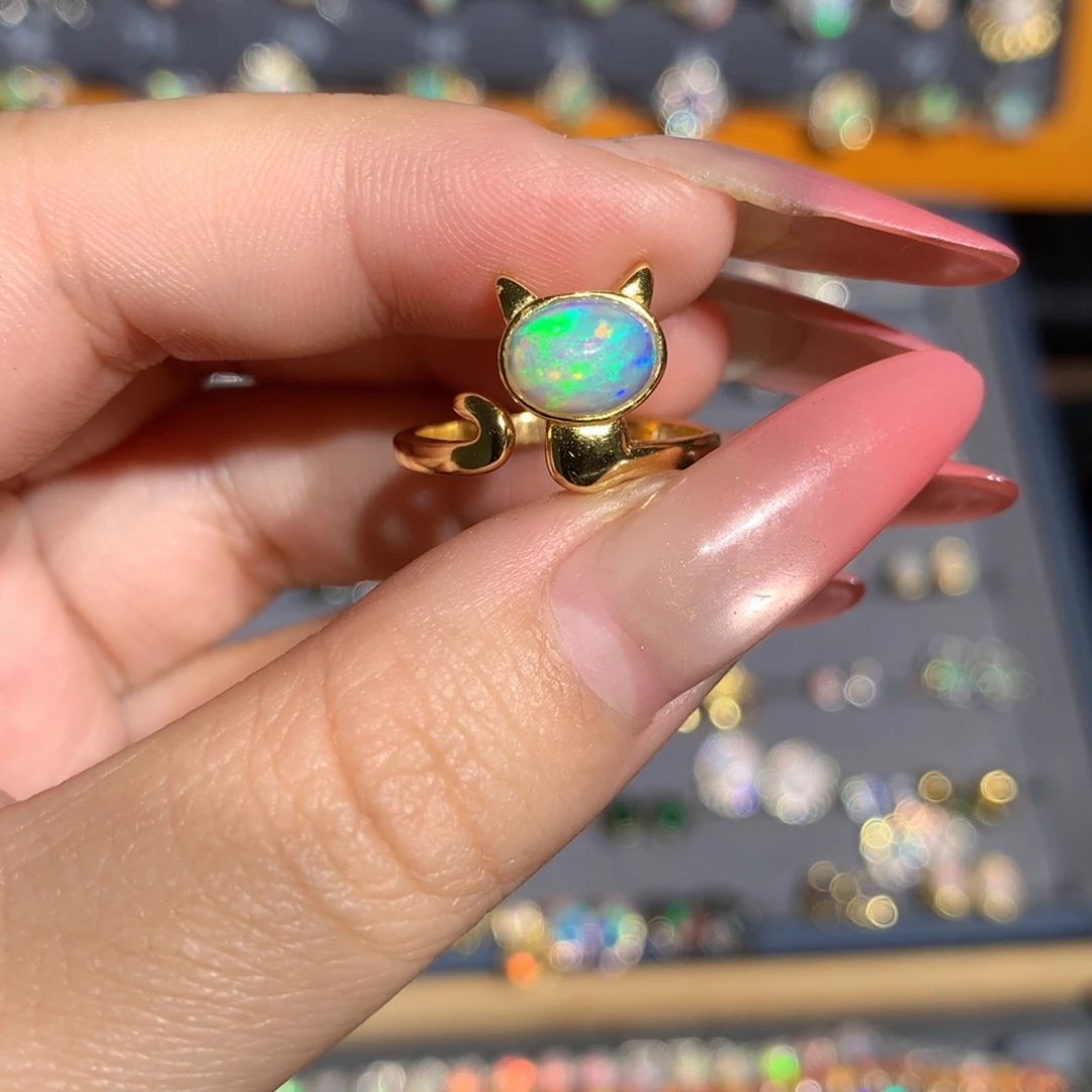 银S925镶嵌欧泊欧泊戒指l