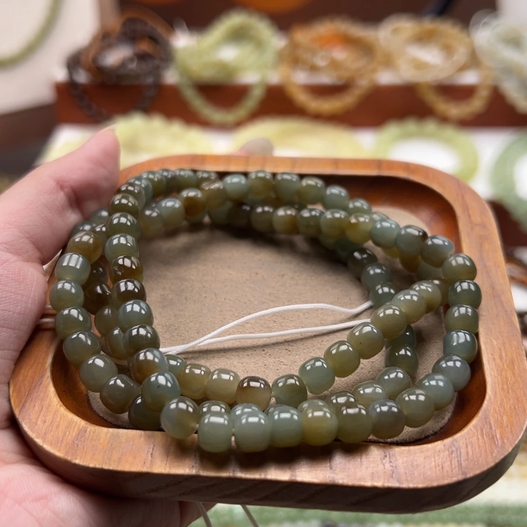 毛衣链未镶嵌和田玉珠串6*7mm
