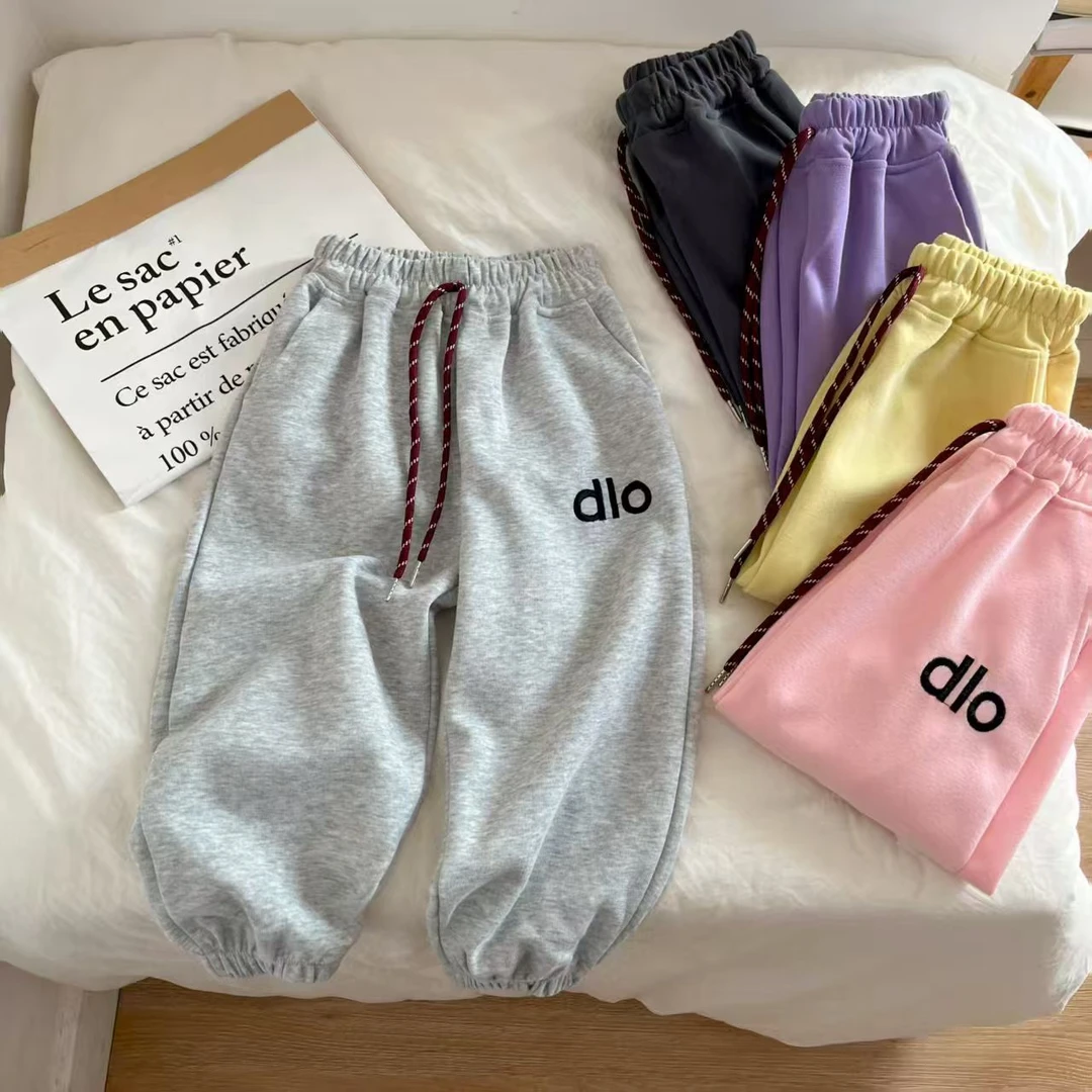 2025新款春秋刺绣束脚休闲卫裤长裤男女童舒适宽松潮流百搭松紧腰