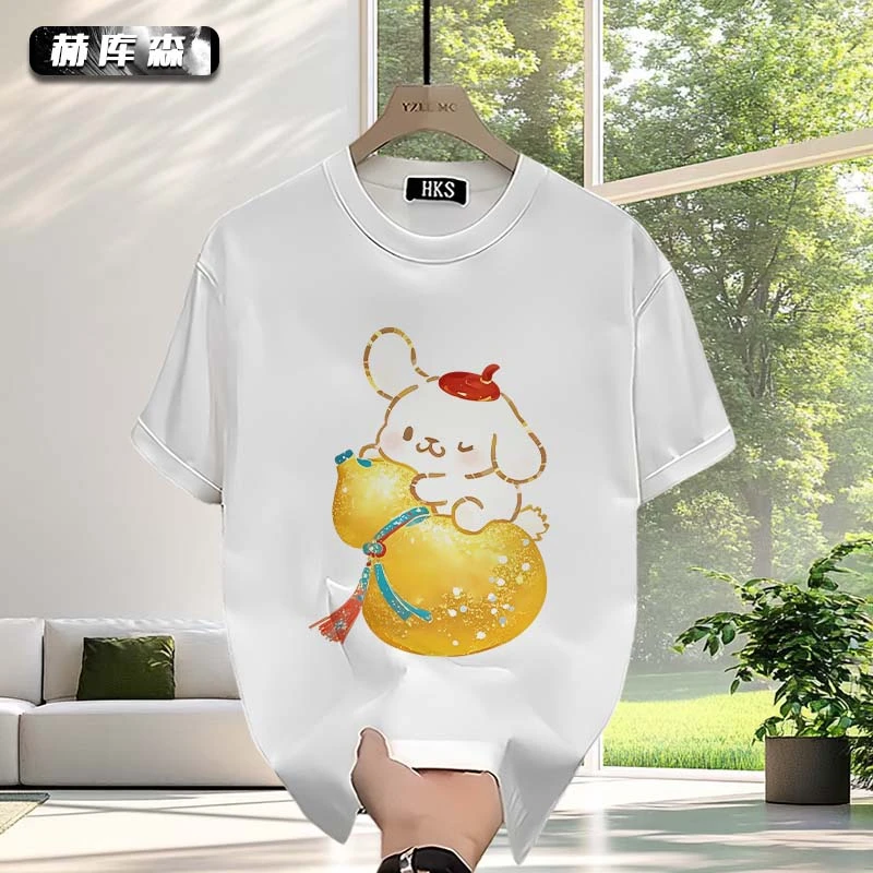 赫库森男士纯棉夏季短袖宽松潮流设计印花圆领高质感休闲百搭上衣