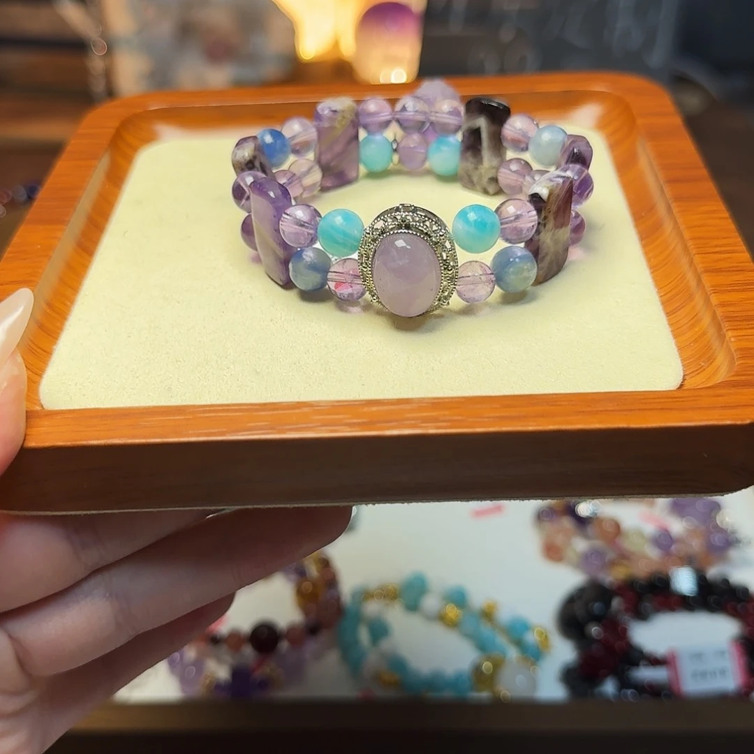 水晶手链合金狗****）天然水晶手牌紫水晶