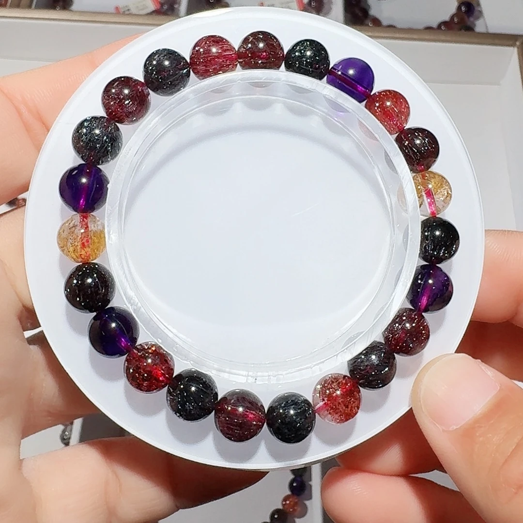 水晶手链未镶嵌8.1mm黑加仑糖果超七手串