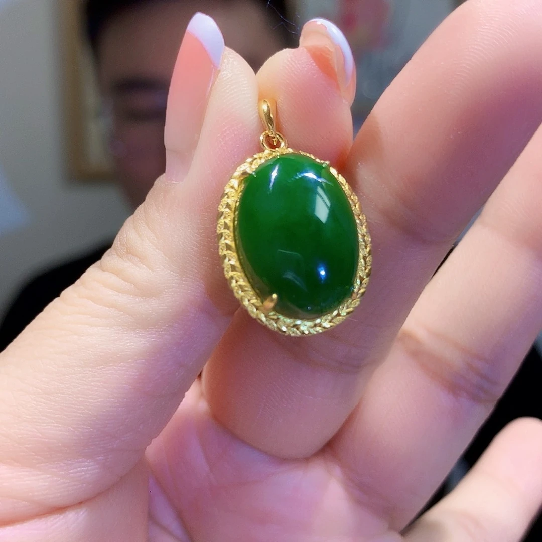 和田玉（碧玉）颈饰银S925镀金镶嵌