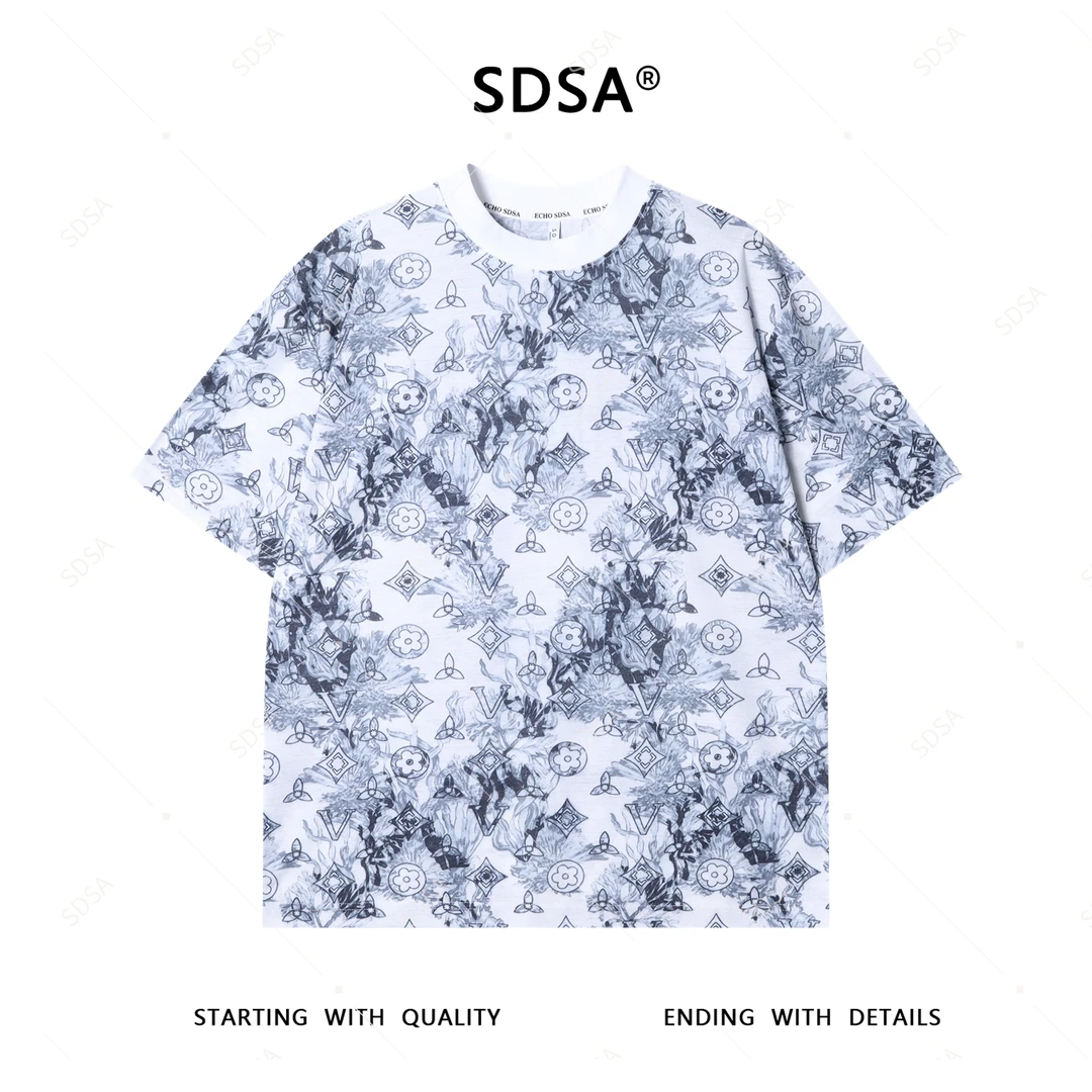 夏季高级感新款男士简约扎染字母短袖T恤小众设计百搭圆领上衣潮