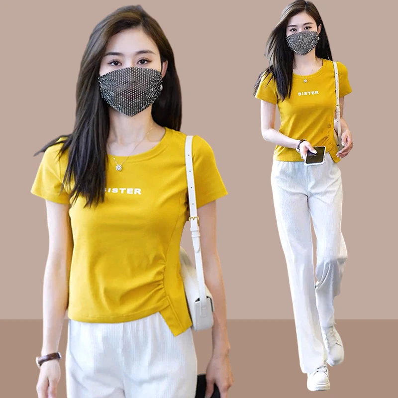 女士短袖t恤2025夏装新款修身显瘦小个子不规则短款上衣爆款穿搭