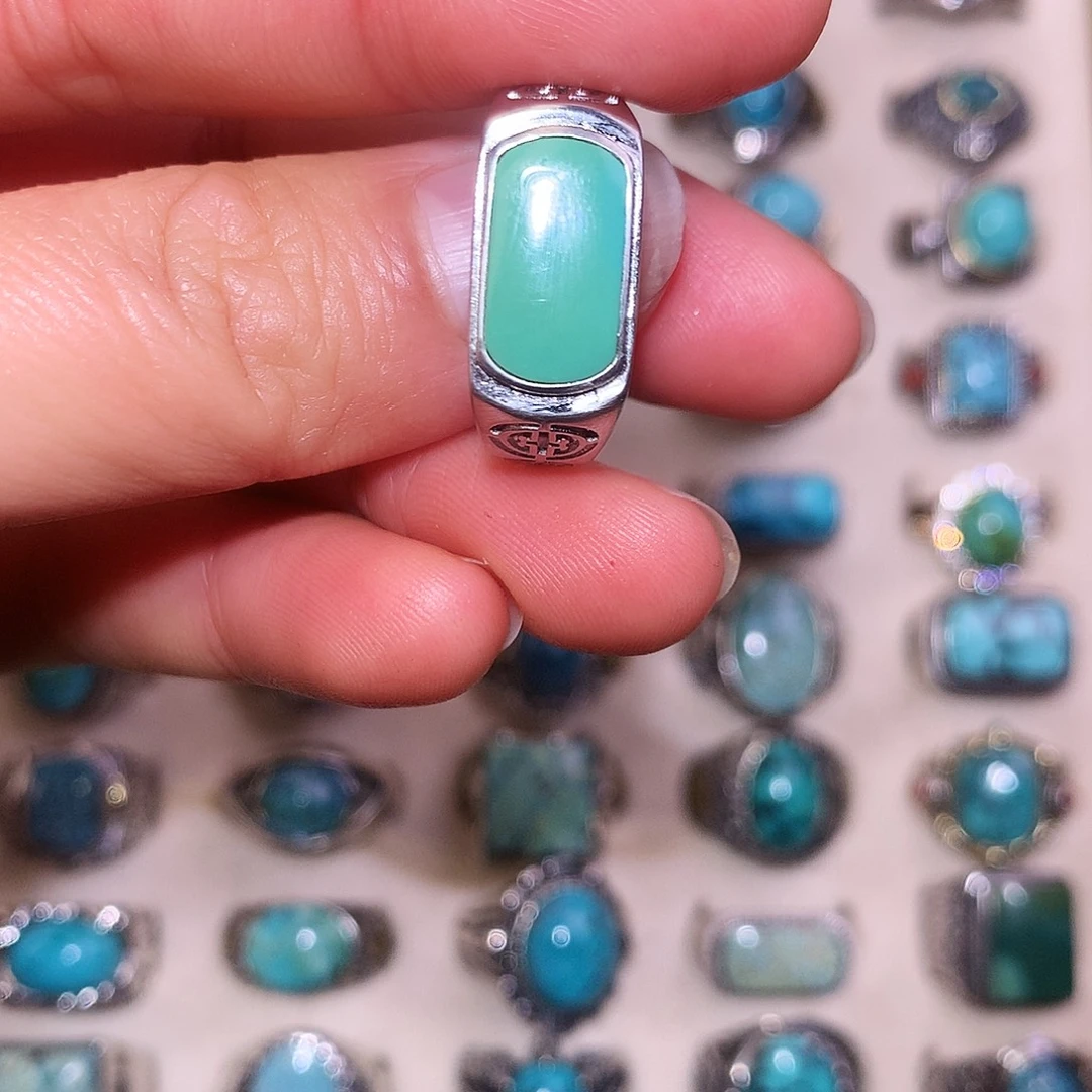 婚***伟绿松石银S925镶嵌戒指