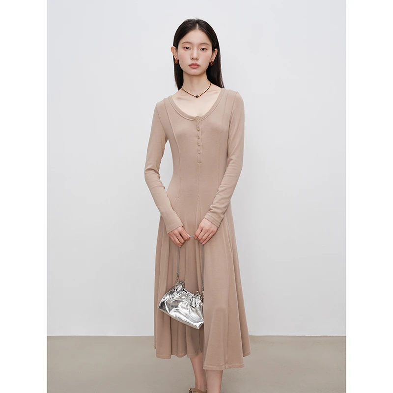 自巧自巧小个子女装发热抑菌法式连衣裙收腰显瘦中长裙 24ZQ93068