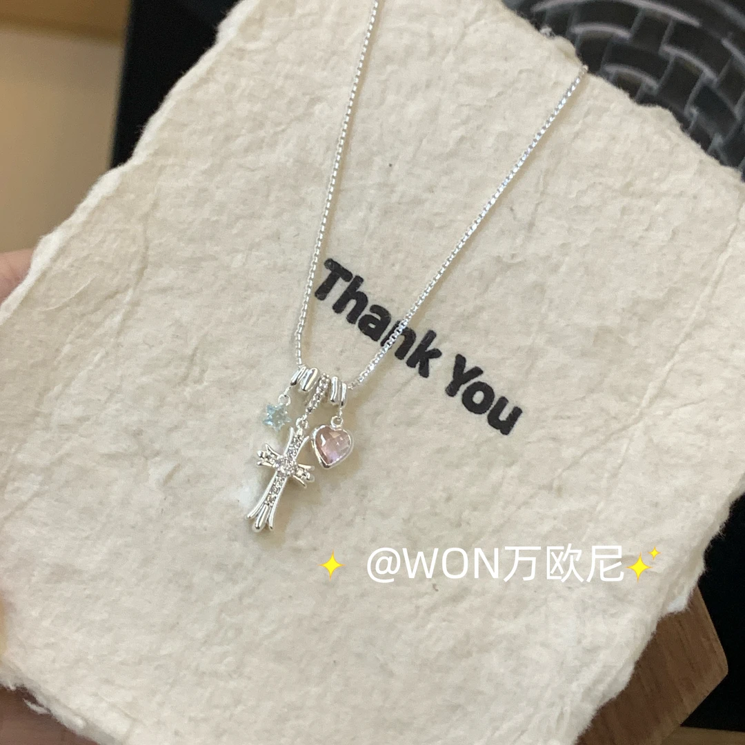 铜合金合成锆石项链 CHANGE x 彩虹十字架项链超仙女温柔 弧 X503