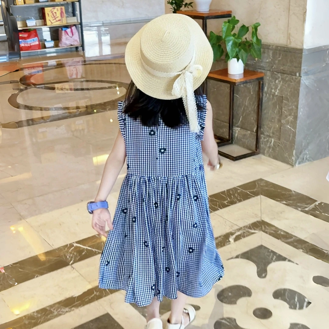 儿童夏季背心裙2025新款女宝宝圆领格子休闲连衣裙210897