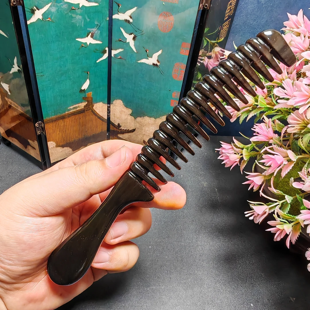 板娘专享 白水牛角黑金刚毛毛虫手柄窄面梳-350