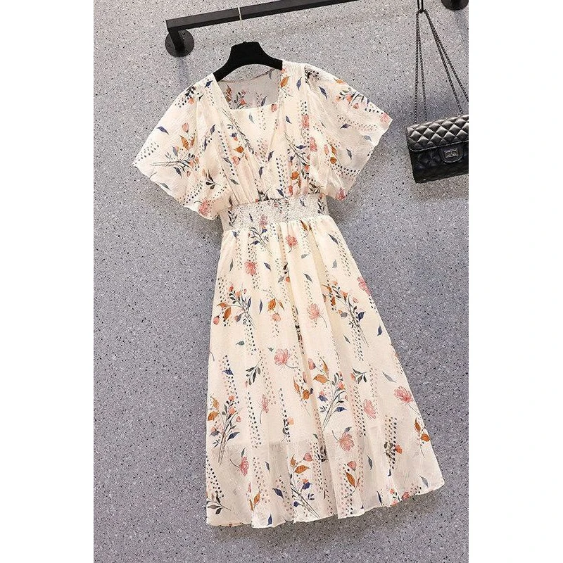 气质连衣裙女神范夏季大码胖mm收腰显瘦遮肉裙碎花裙洋气小众