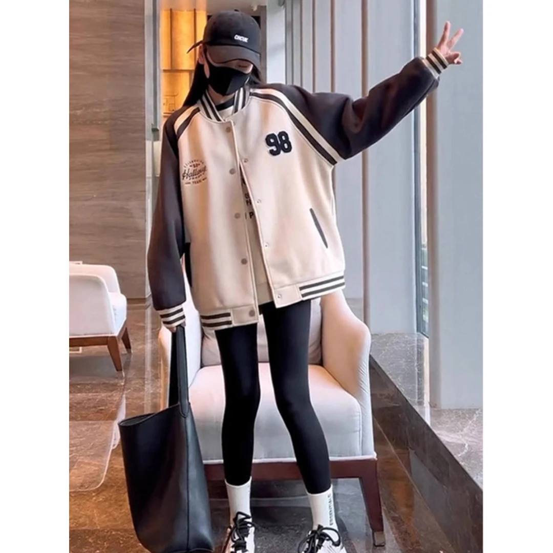 2025新款拼色爆款棒球服秋冬季美式复古学生百搭宽松外套开衫上衣