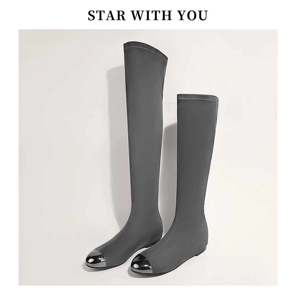 【Lemon】法式复古金属圆头内增高百搭显瘦弹力瘦瘦靴4cm