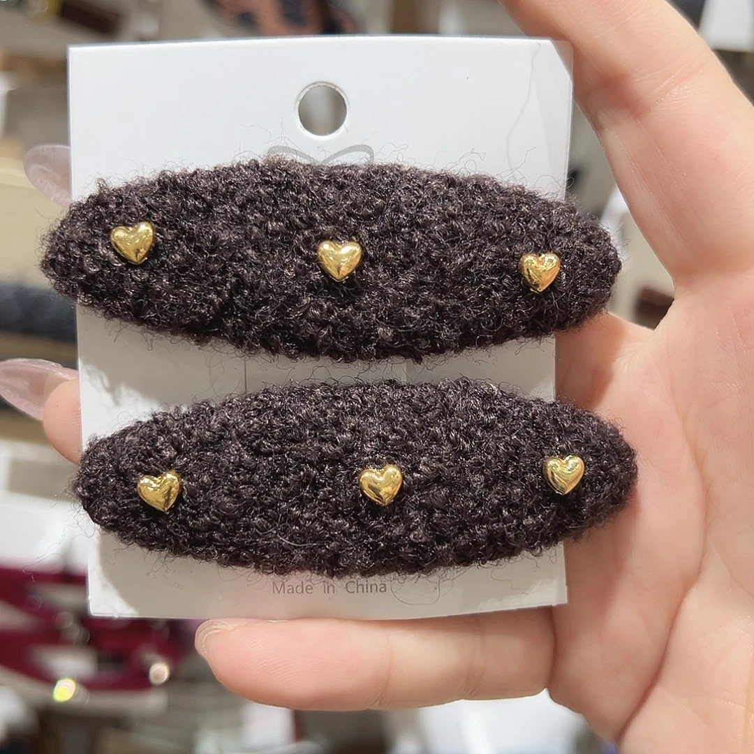 皮质铁合金金色爱心咖色掰掰夹