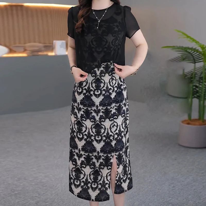 C158连衣裙2025新款女夏季优雅妈妈洋气质名媛轻奢高级感裙子
