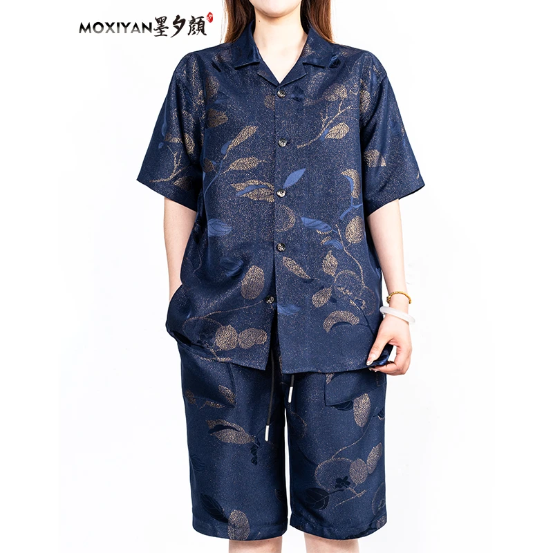 【墨夕颜】2025新款桑蚕丝 柿柿如意 正绢古巴领短裤套装-MH-831-T