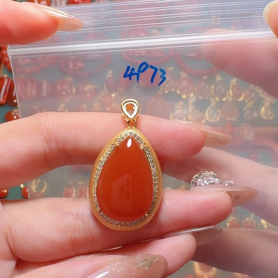 南红玛瑙银S925镶嵌吊坠