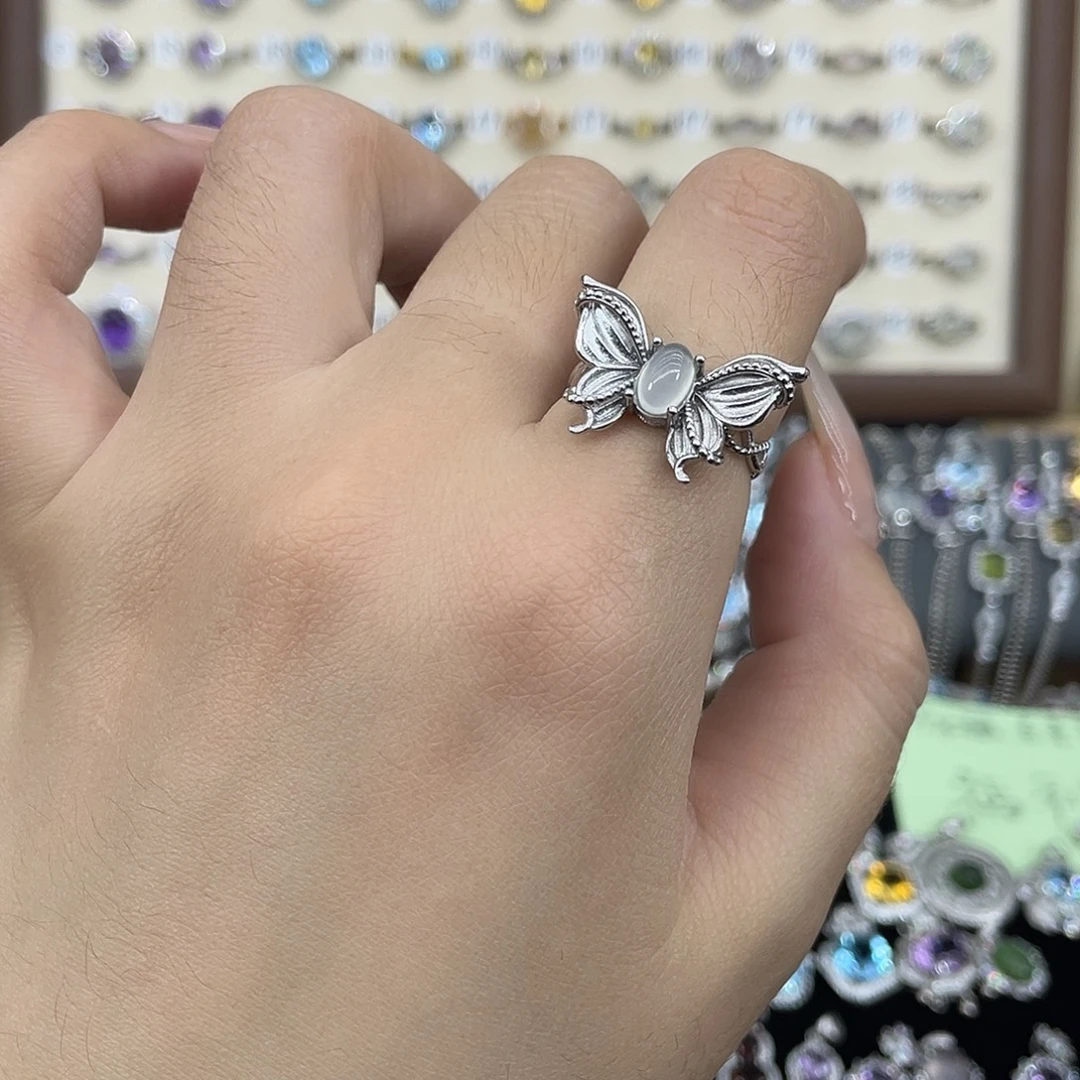 岫玉银S925镶嵌戒指