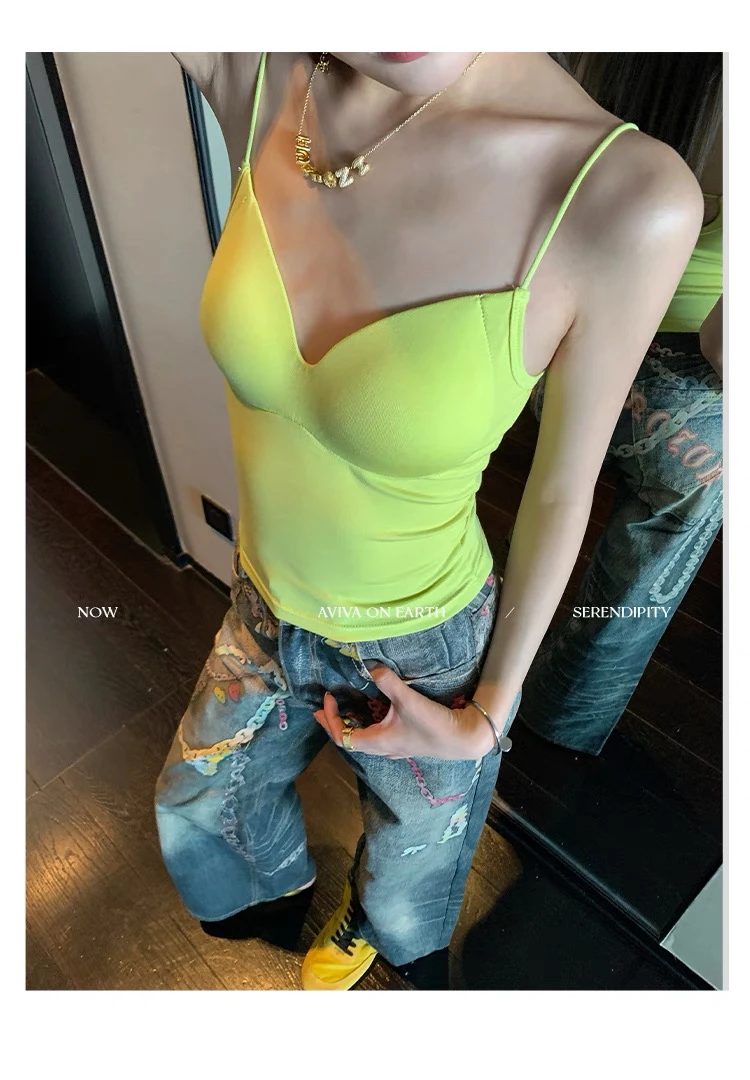 【带胸垫】细肩带洋气时尚百搭纯欲风带胸垫性感背心吊带女