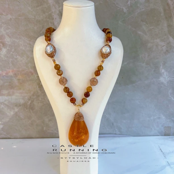 铜合金项链 曼迪苏多系列2116气质长款时尚金色雕刻百搭黄色镶嵌