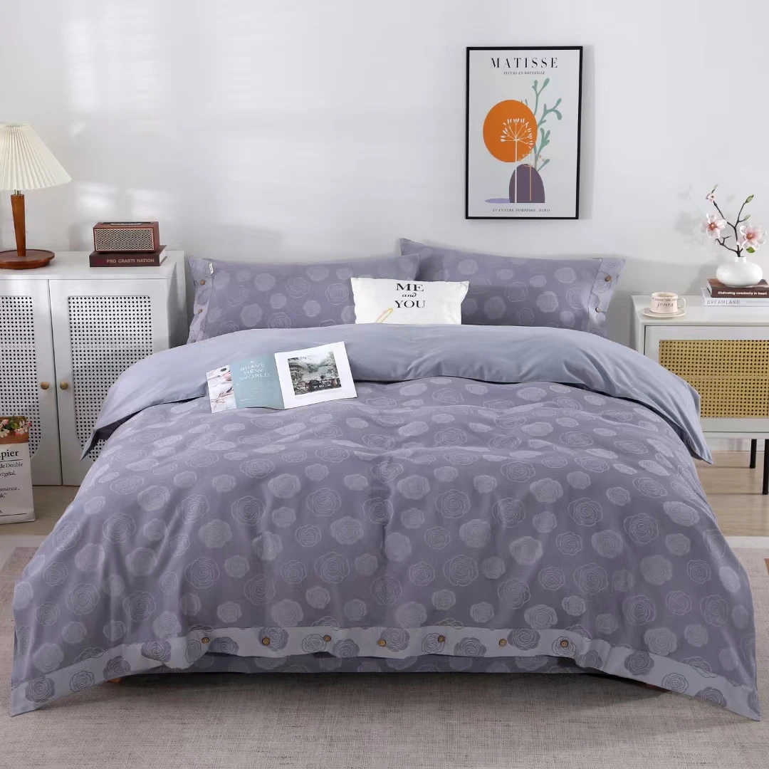 32支细纱斜纹棉大提花玫瑰花原棉粗布四件套