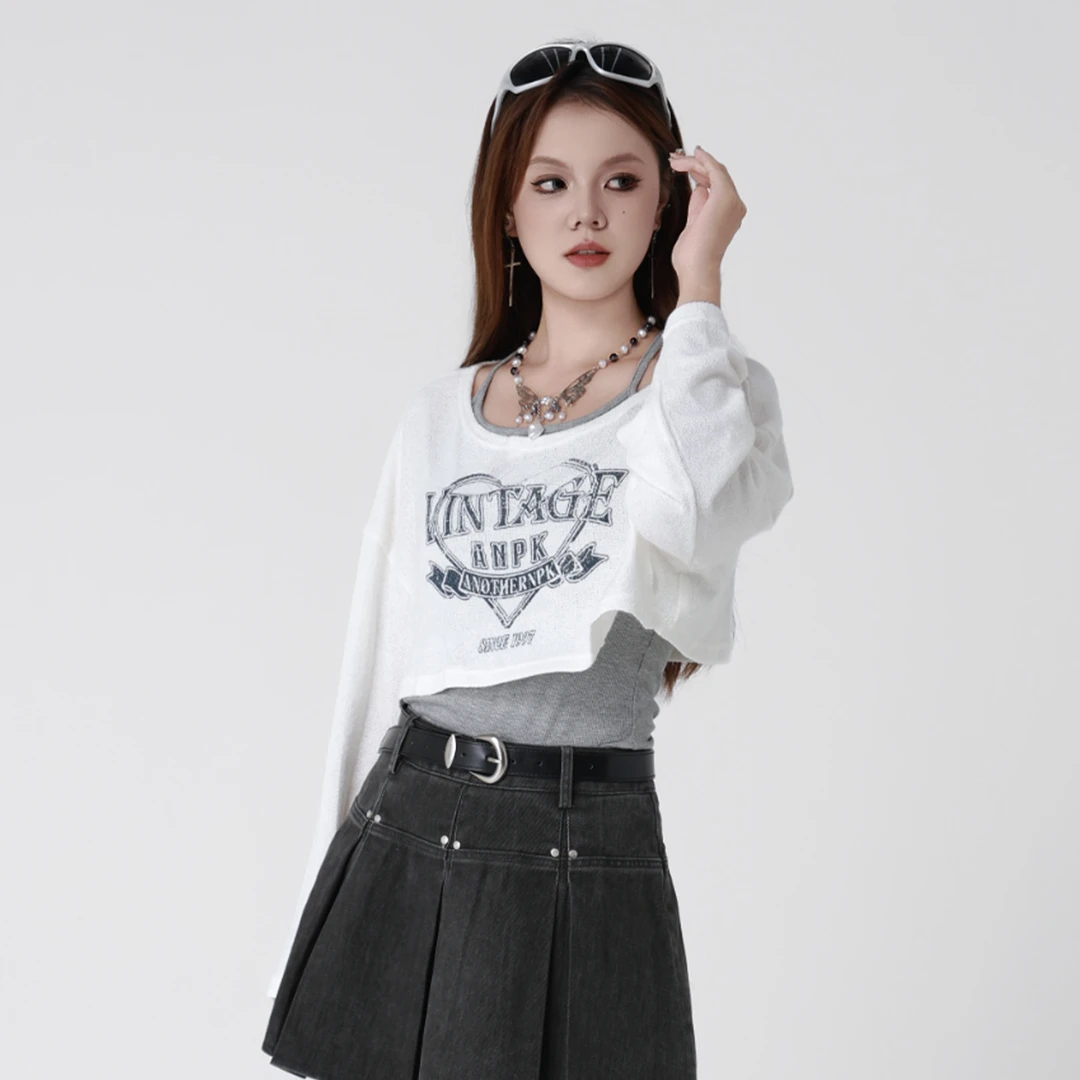ANPK美式复古时尚印花套装长袖T恤AD181I8471