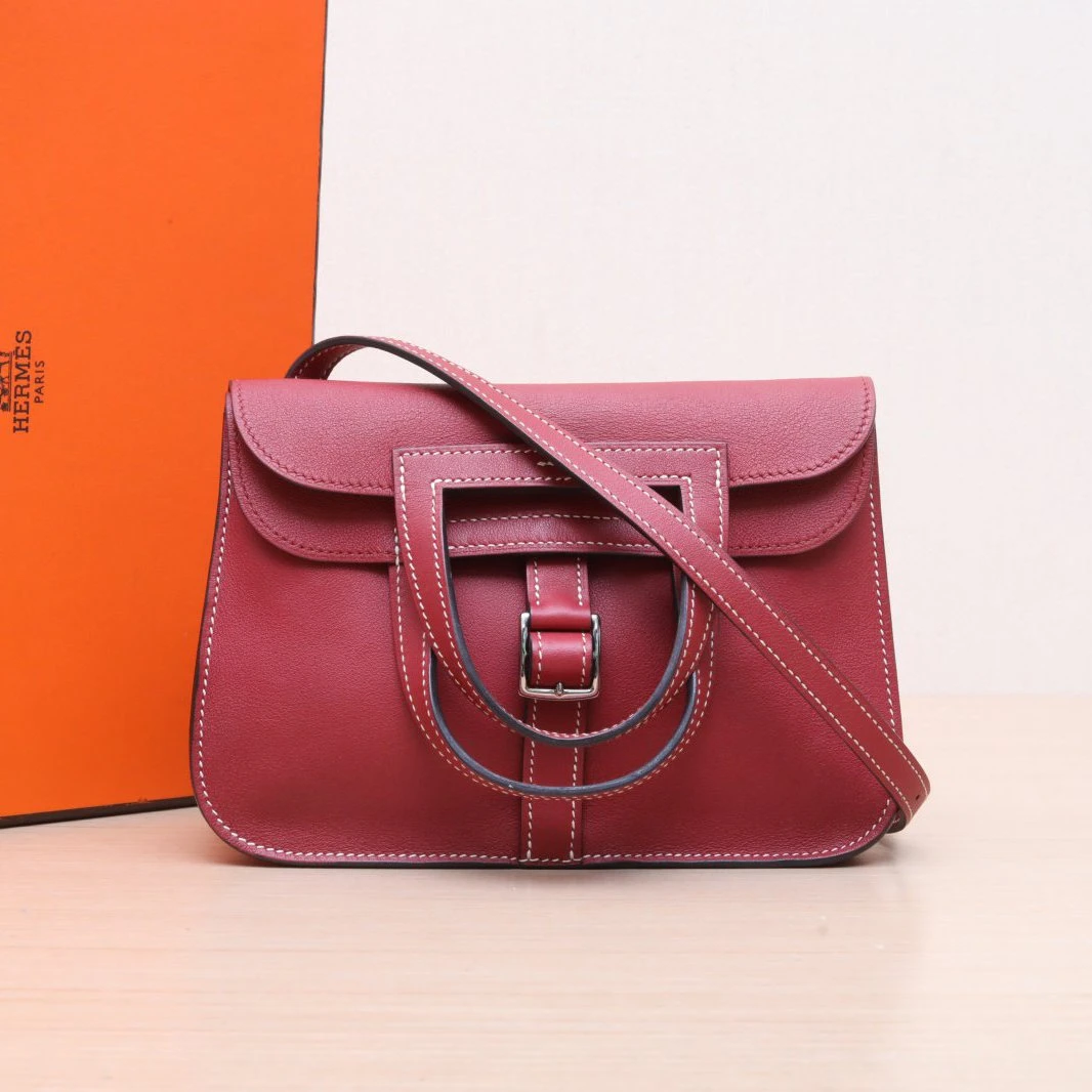 95新 Hermes/爱马仕 小花6花 Halzan MINI 22 石榴红 S皮 X刻包