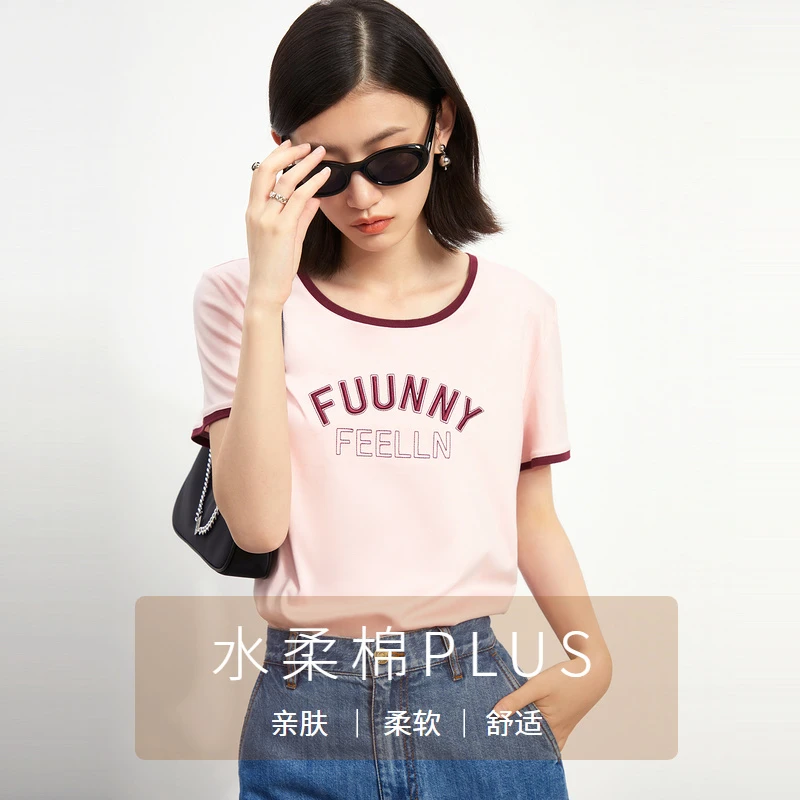 FF||仿佛夏季绣花圆领短袖T恤女纯棉宽松舒适FM0
