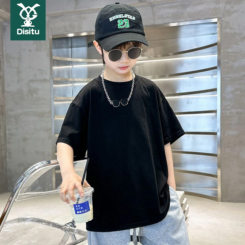 迪斯兔大男童短袖t恤黑色纯棉夏季薄款半袖上衣服2025夏装新款潮T