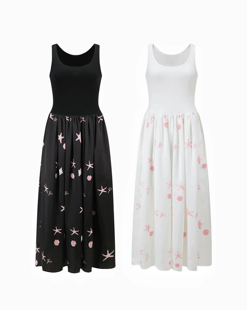 现货正品 25夏 OD胶囊新款新款棉质海洋满印坑条背心连衣裙