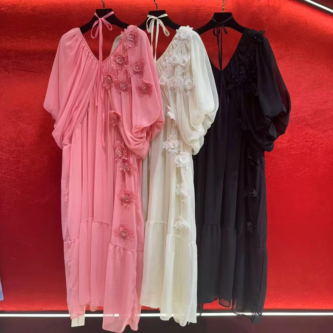 【DANDAN BRAND】331深圳南油高订礼服仙气立体花大码连衣裙