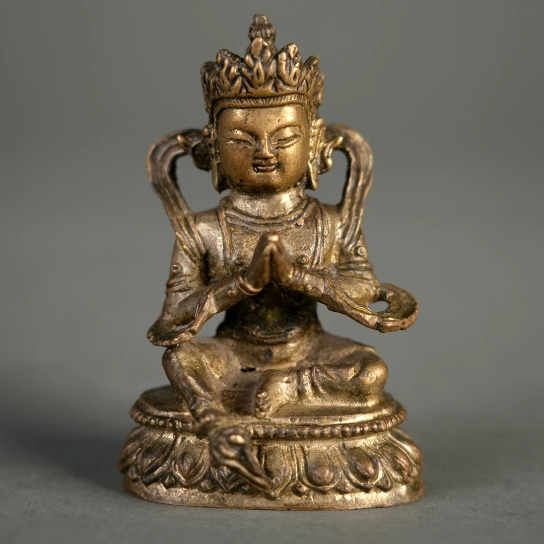 LOT 070104清代 铜鎏金合十菩萨像【古董拍卖】