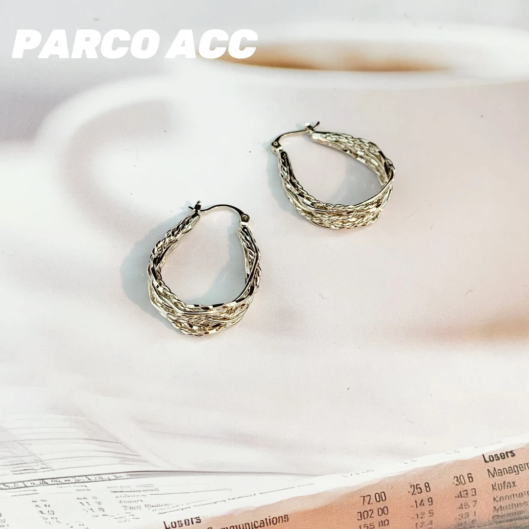 铜合金耳饰 G401 日系 咖色U形编织耳钉