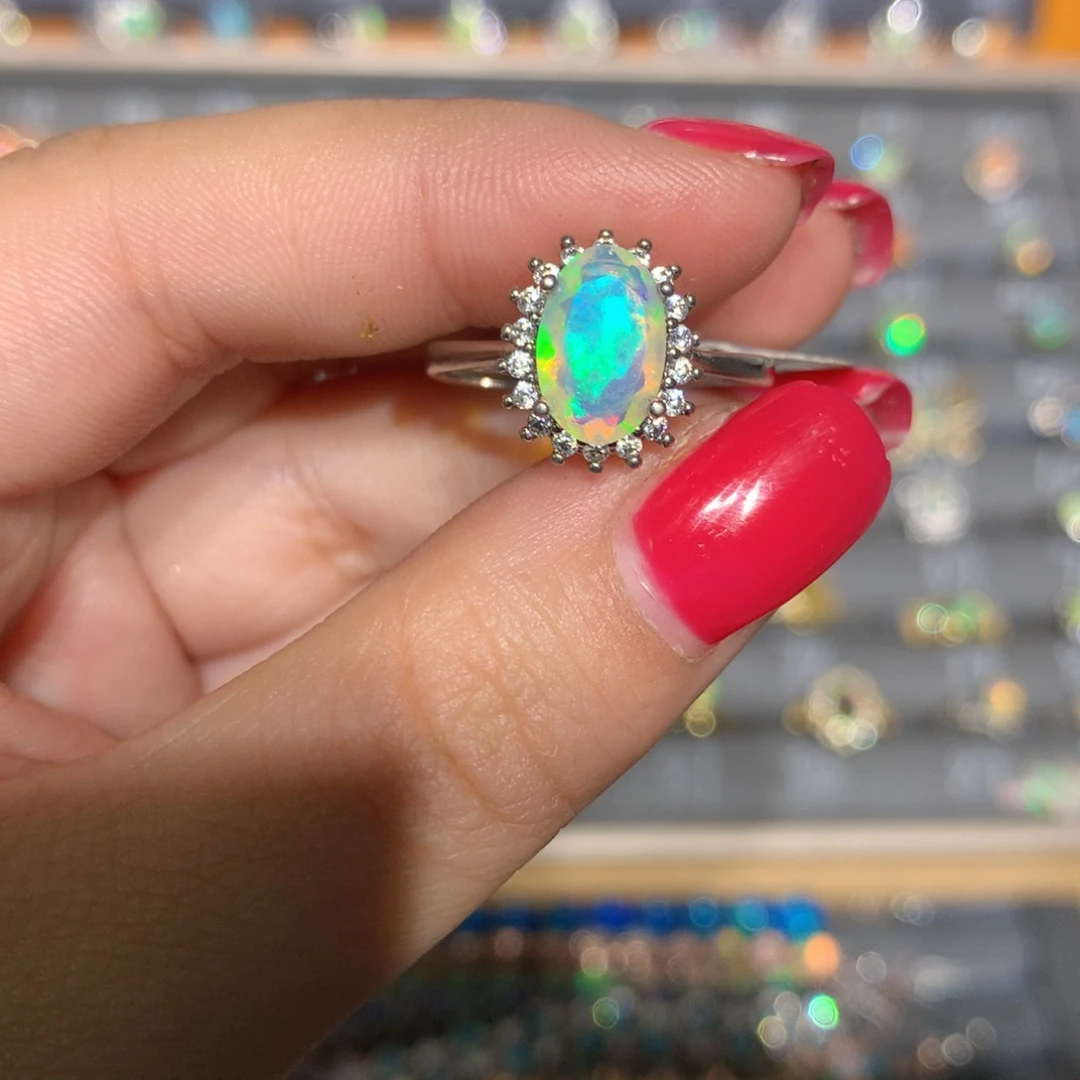 银S925镶嵌欧泊欧泊戒指l