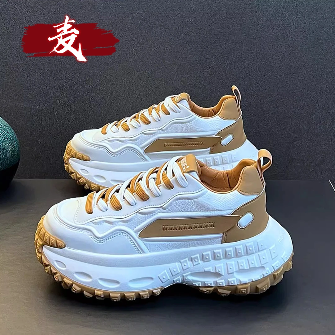 欧洲站男鞋2025新款春季高级感休闲百搭轮胎厚底运动内增高老爹鞋