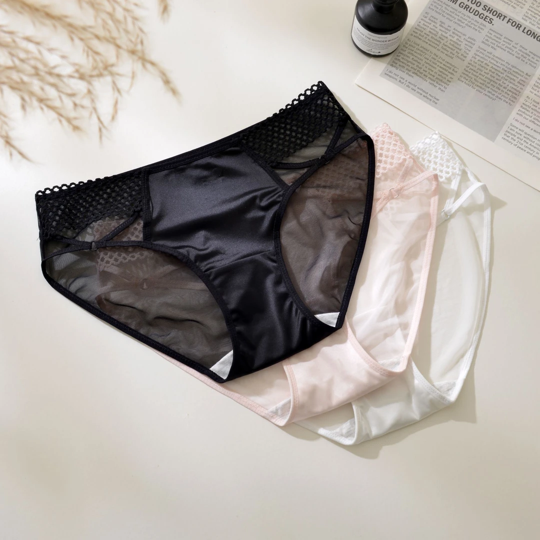 Mimi Angel蕾丝镂空法式网纱无痕内裤女士蕾丝女舒适性感中腰纯欲