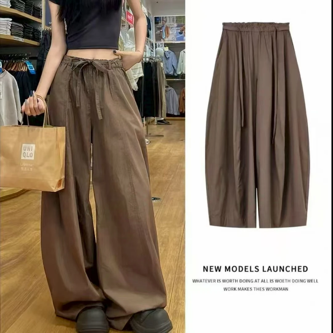 【现货清运补】美式复古弯刀裤女秋季高腰显瘦宽松阔腿裤（送腰带）