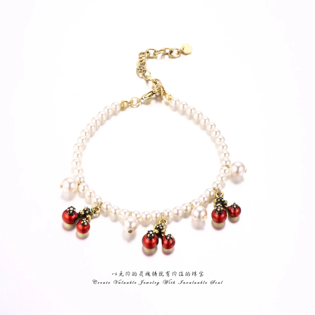 铜合金仿珍珠手链 轻奢个性樱桃珠珠高级感百搭手链（23cm）C-32567